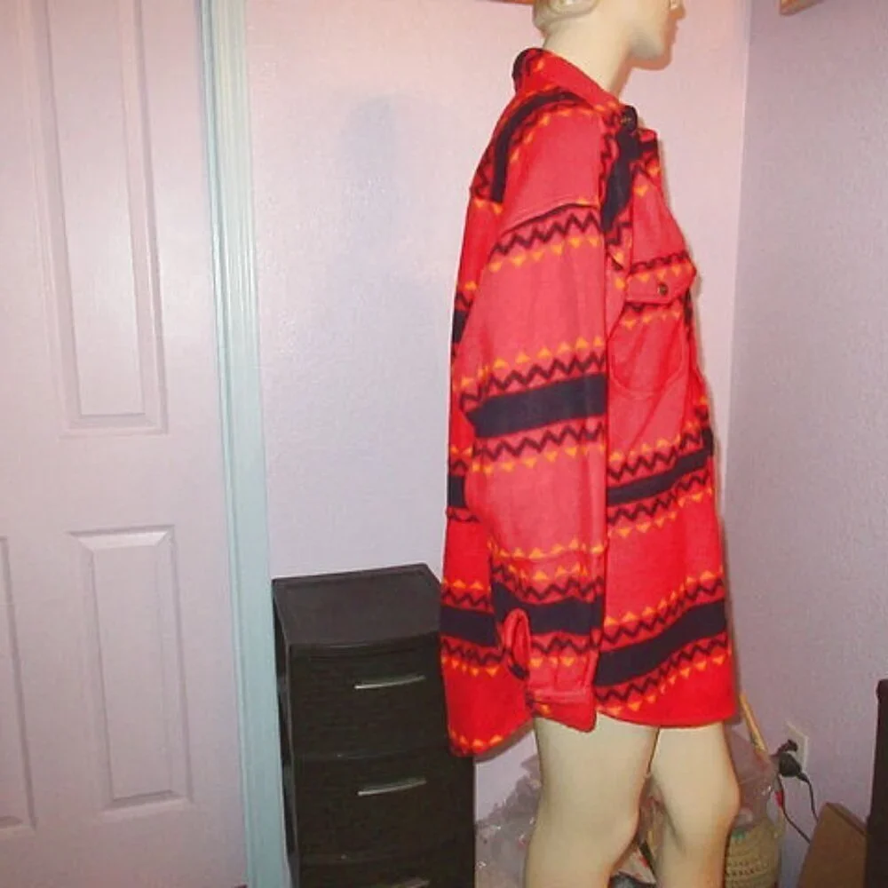 Vtg 90s Bugle Boy Jacket Size M Southwestern Aztec Fleece Baggy Snap Shirt